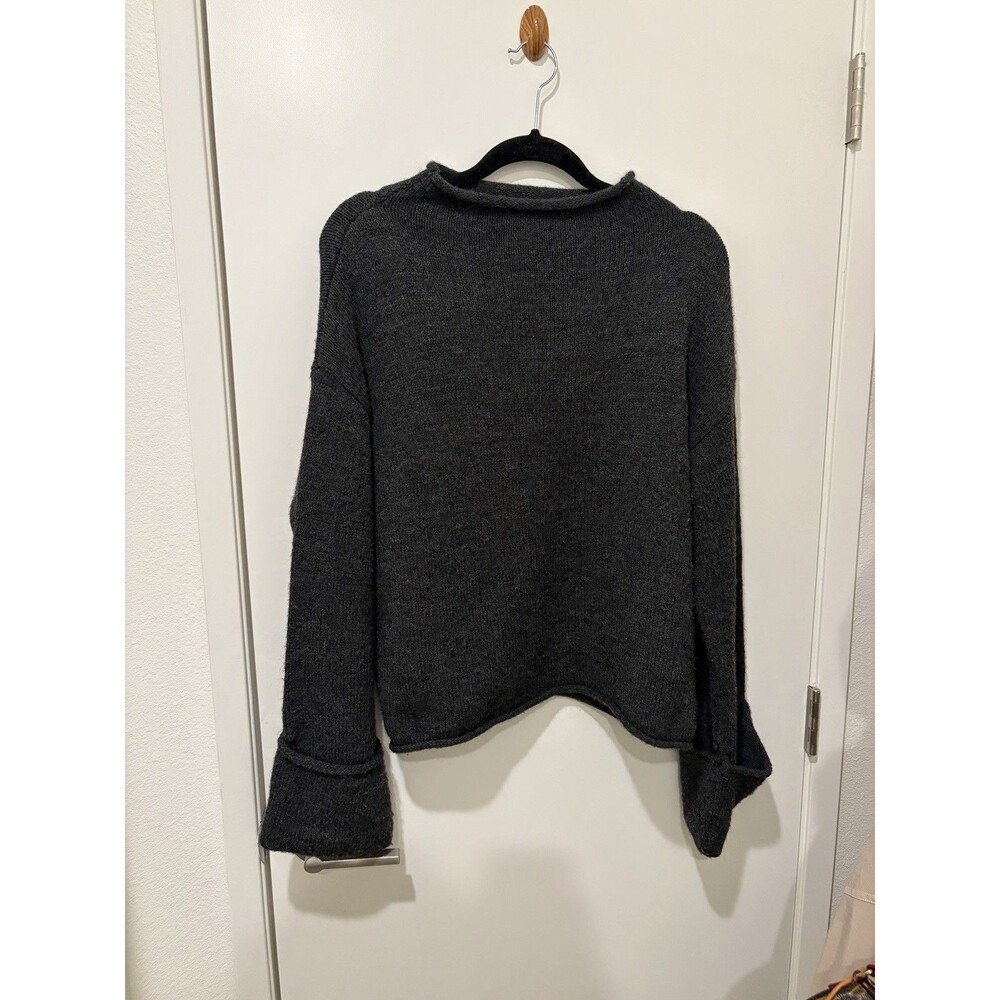 Anthropologie Oversized Rolled Neck Bell Sleeve Sweater Size M Dark Gray - Picture 2 of 7